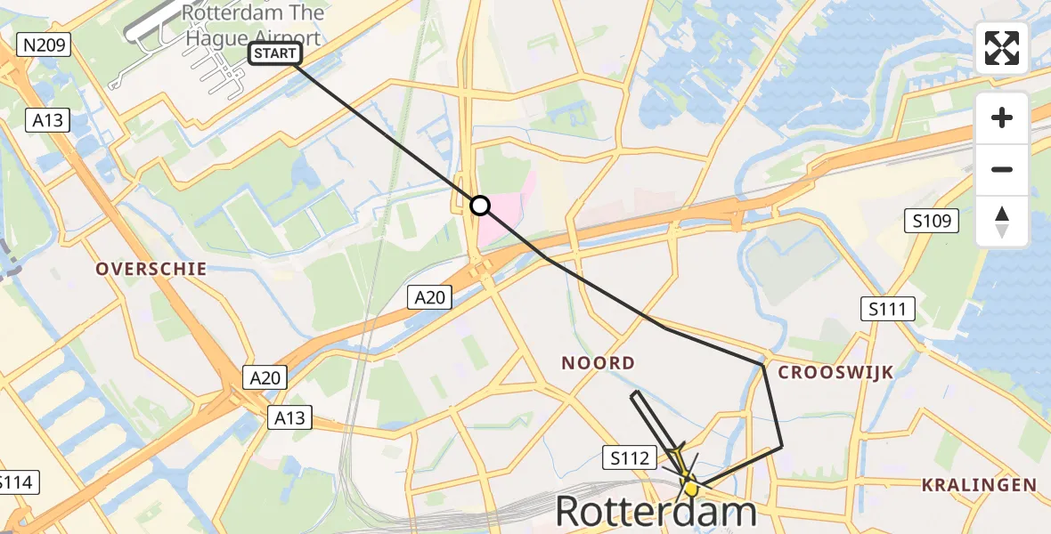 Routekaart van de vlucht: Lifeliner 2 naar Rotterdam, Van der Waalslaan