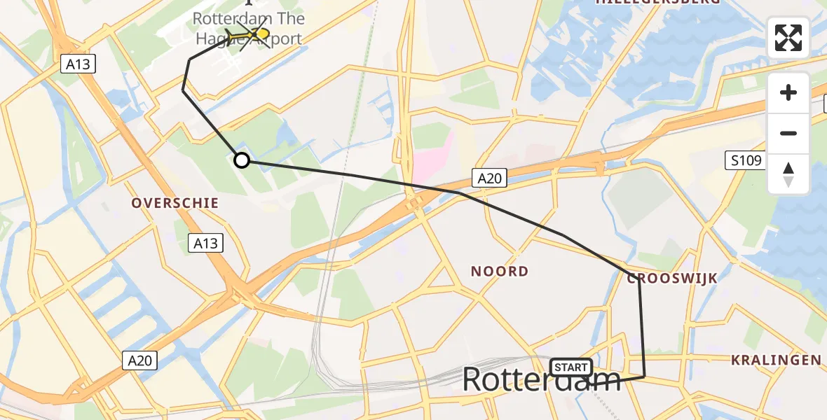 Routekaart van de vlucht: Lifeliner 2 naar Rotterdam The Hague Airport, Frederikstraat