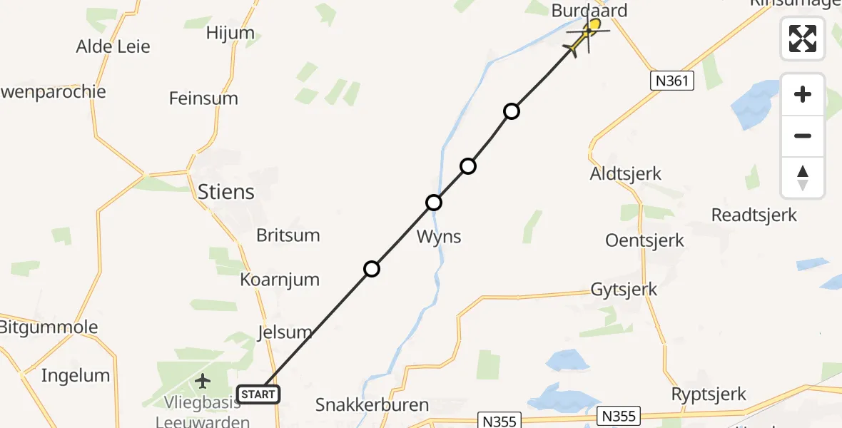 Routekaart van de vlucht: Ambulanceheli naar Burdaard, De Joussen