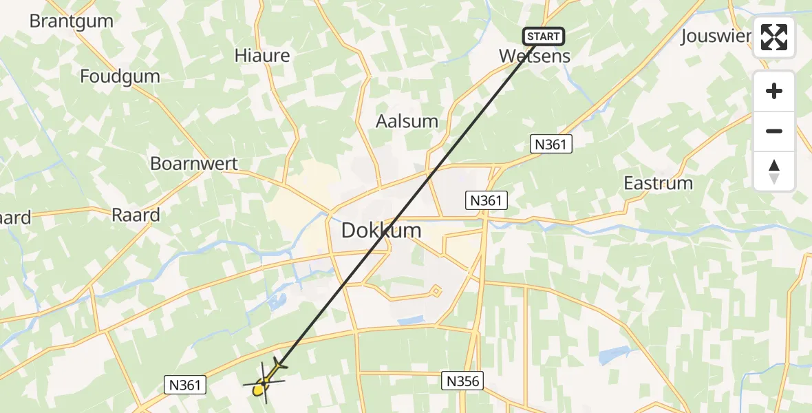 Routekaart van de vlucht: Ambulanceheli naar Damwâld, Ikkerwâldster Feart