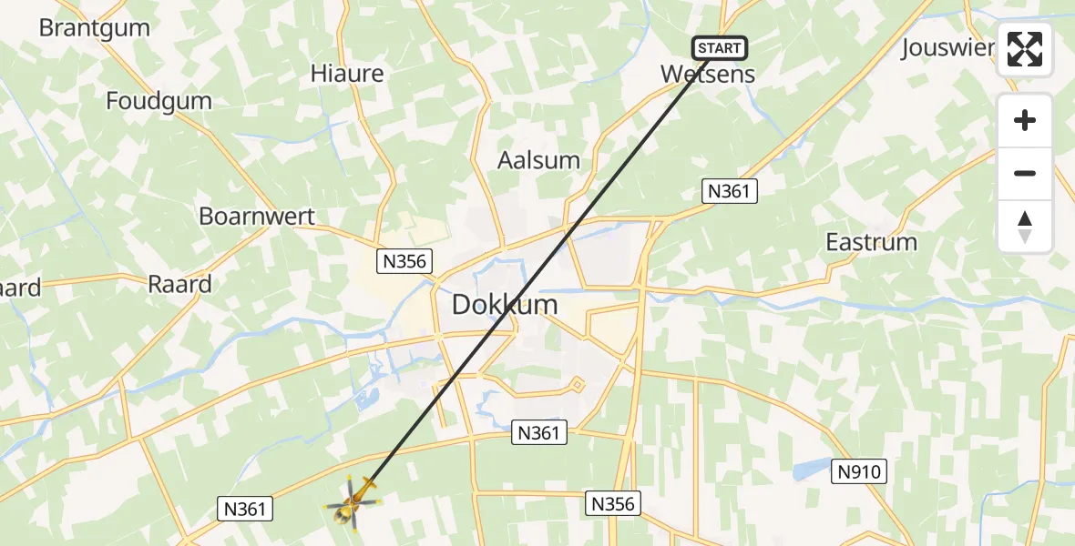 Vluchtroute Ambulancehelikopter Wetsens - Damwâld, 02 maart 2024, 16:17
