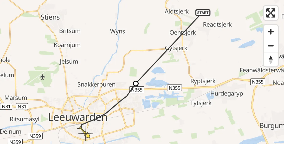 Routekaart van de vlucht: Ambulancehelikopter naar Leeuwarden, Karst Leemburgleane