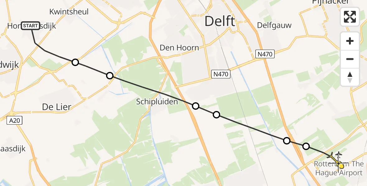 Routekaart van de vlucht: Lifeliner 2 naar Rotterdam The Hague Airport, Middel Broekweg
