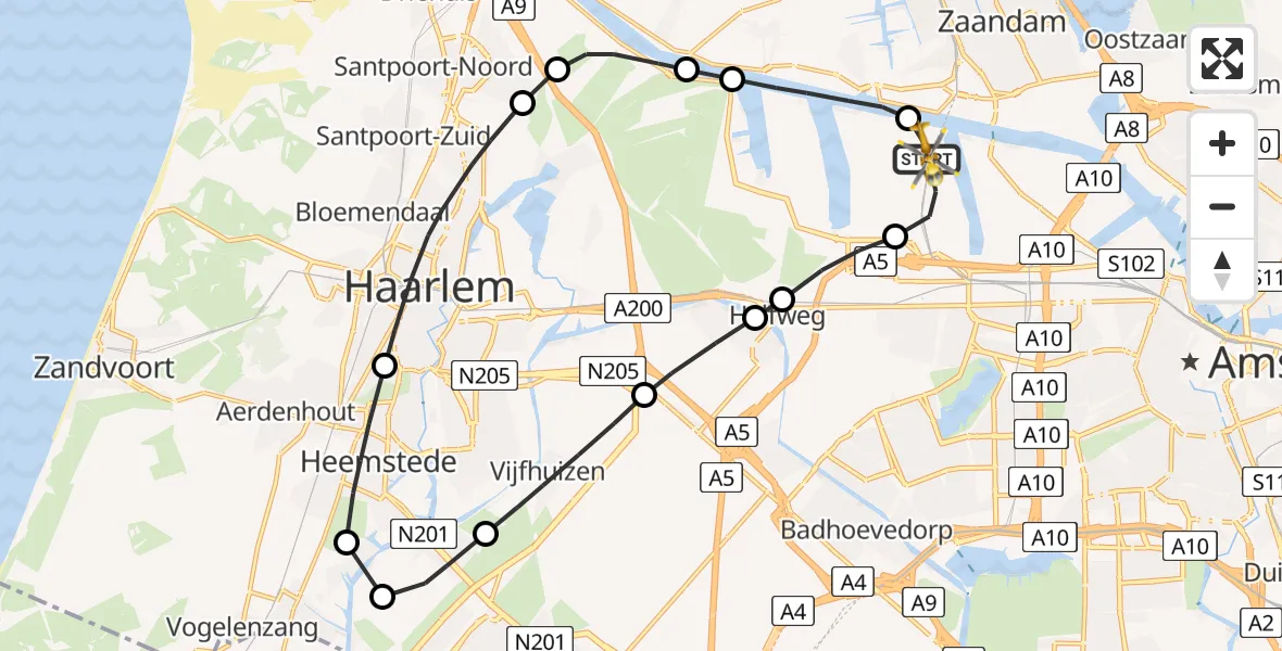 Routekaart van de vlucht: Lifeliner 1 naar Amsterdam Heliport, Corsicaweg