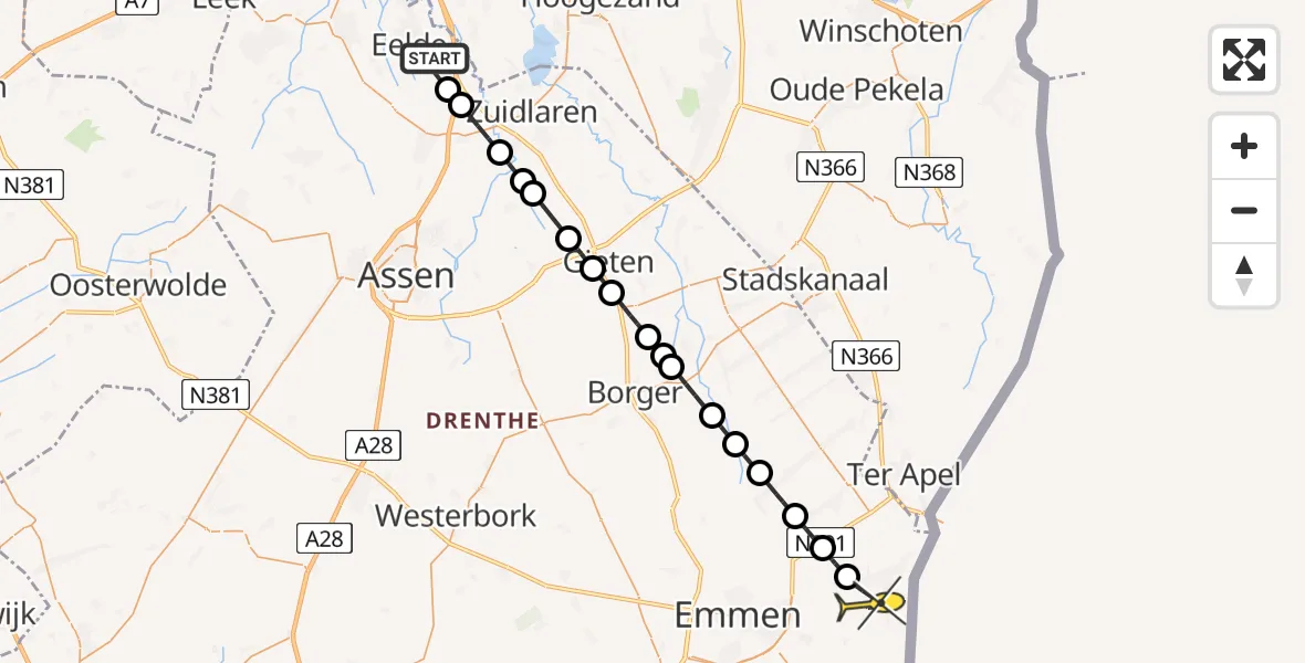 Routekaart van de vlucht: Lifeliner 4 naar Emmer-Compascuum, Vissersweg