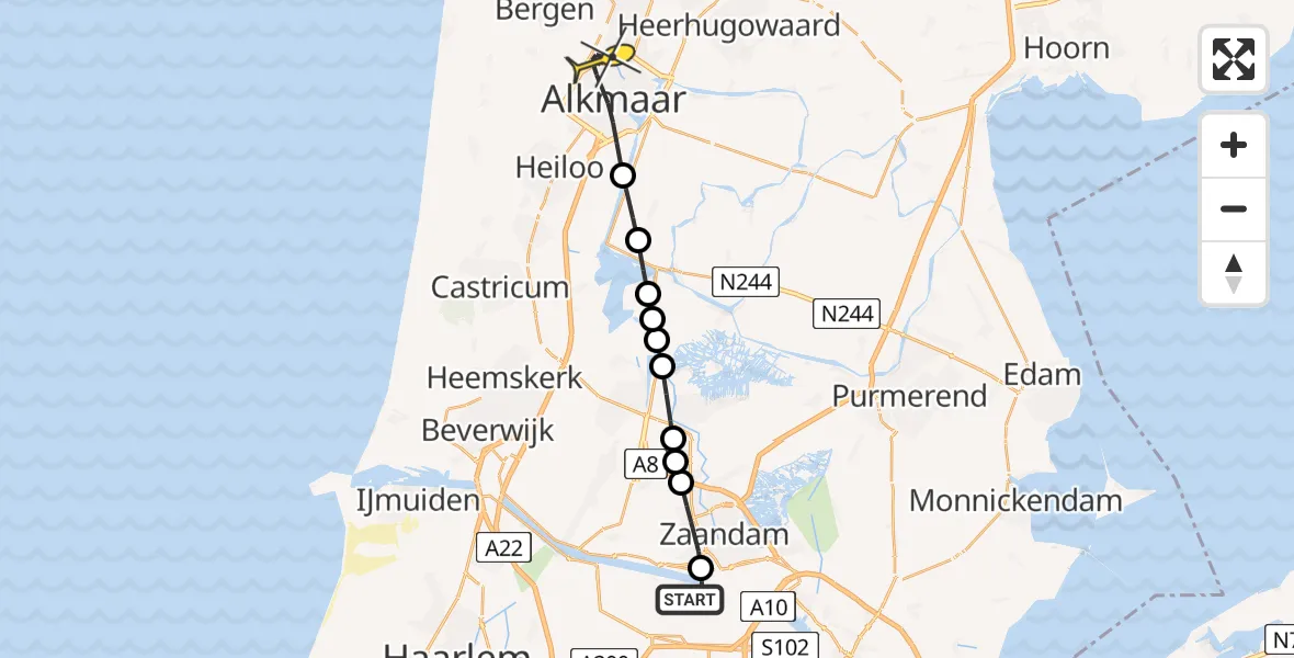 Routekaart van de vlucht: Lifeliner 1 naar Alkmaar, Grote Tocht