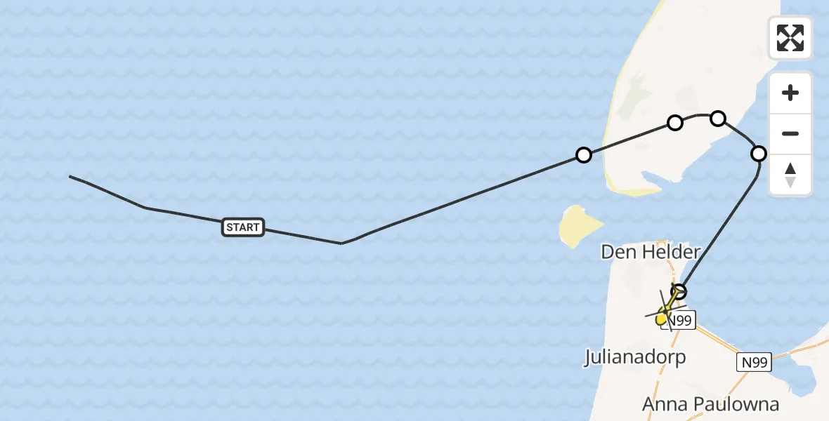 Routekaart van de vlucht: Kustwachthelikopter naar Vliegveld De Kooy, Luchthavenweg