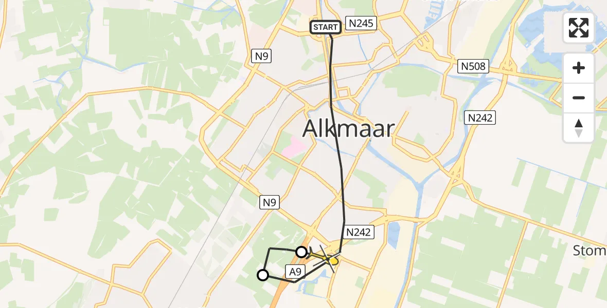 Routekaart van de vlucht: Lifeliner 1 naar Alkmaar, Paternosterstraat