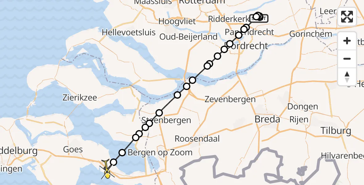 Routekaart van de vlucht: Lifeliner 2 naar Kruiningen, Nieuwe Zijdeweg