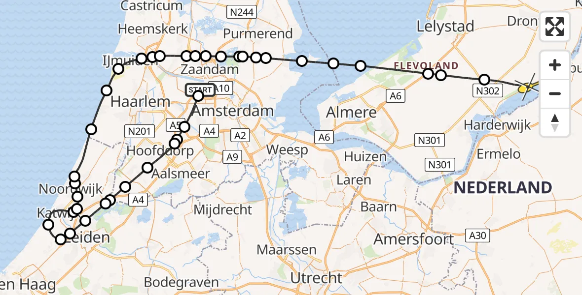 Routekaart van de vlucht: Lifeliner 1 naar Biddinghuizen, Westpoortweg