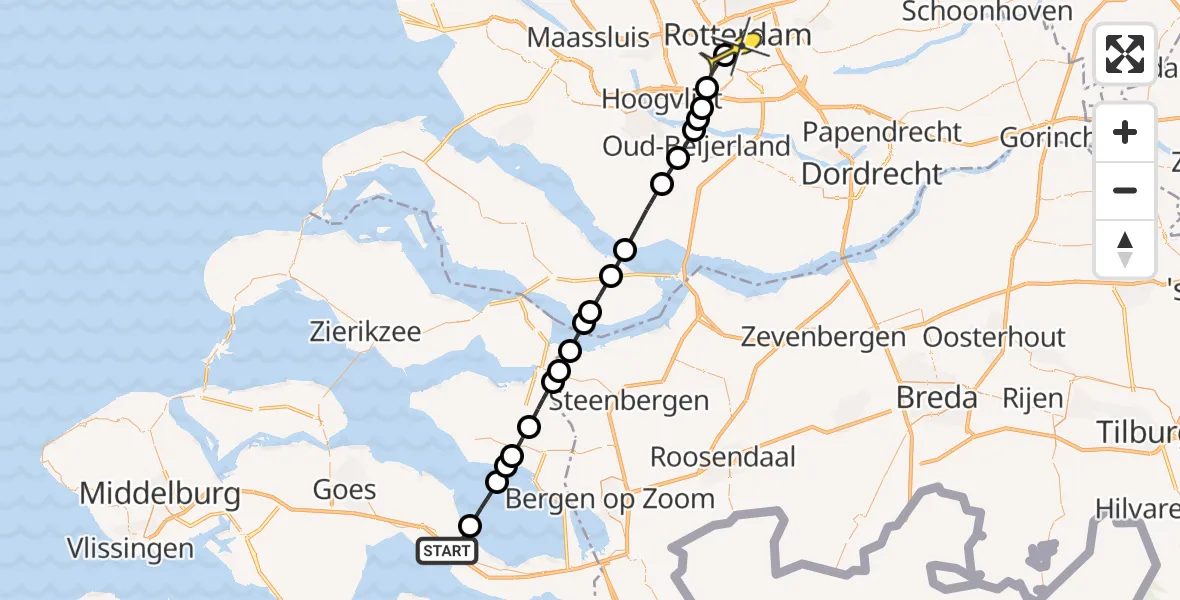Routekaart van de vlucht: Lifeliner 2 naar Erasmus MC, Stiershoekseweg