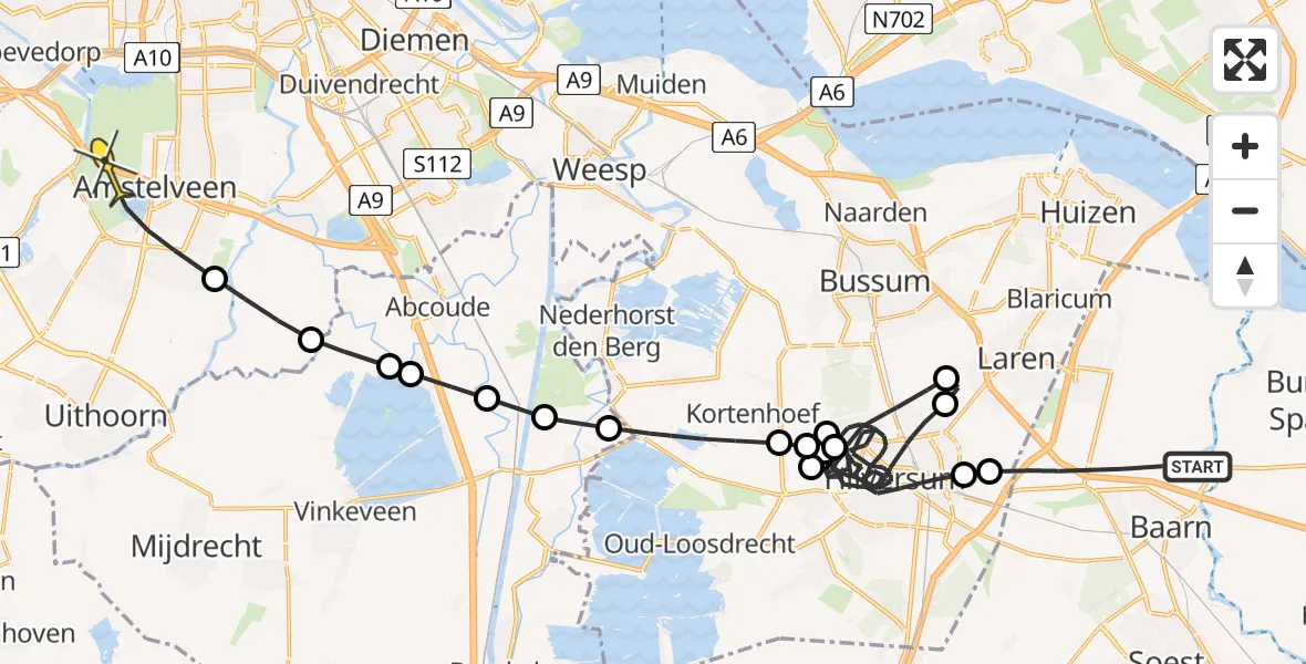 Routekaart van de vlucht: Politieheli naar Amstelveen, Zuid Ervenweg