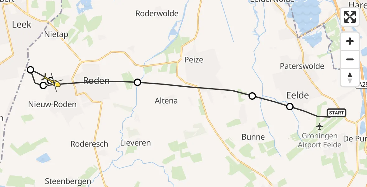 Routekaart van de vlucht: Lifeliner 4 naar Roden, Hoofdweg