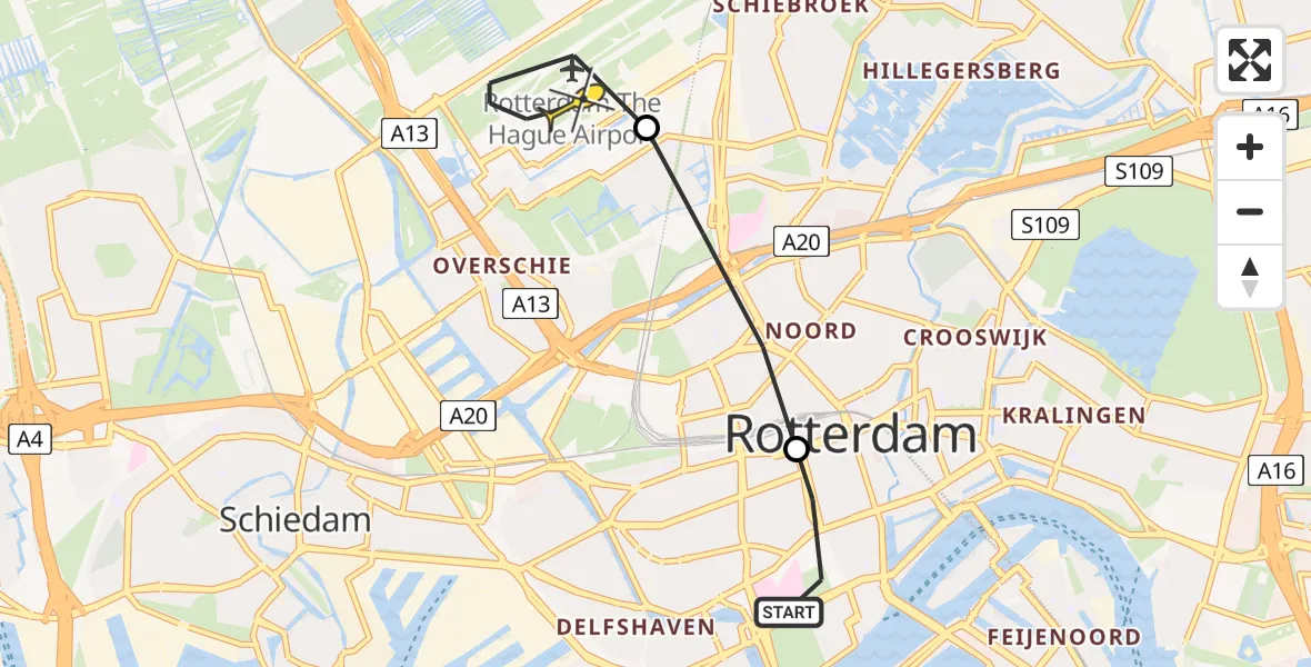 Routekaart van de vlucht: Lifeliner 2 naar Rotterdam The Hague Airport, Van Oldenbarneveltstraat