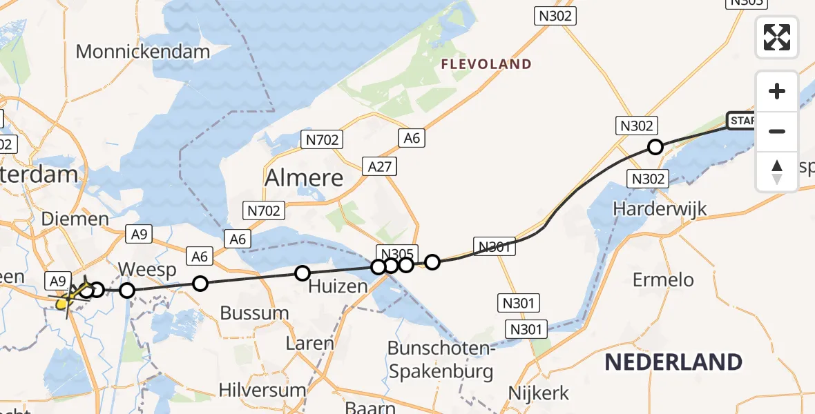 Routekaart van de vlucht: Lifeliner 1 naar Academisch Medisch Centrum (AMC), Strandgaperweg