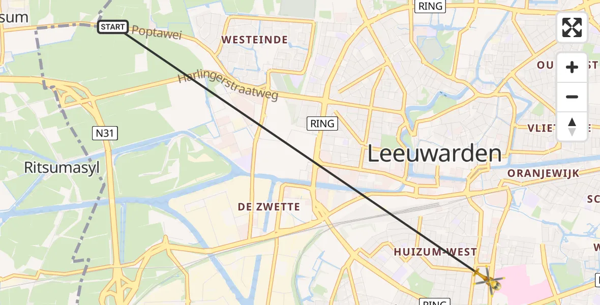 Vluchtroute Ambulancehelikopter Leeuwarden - Leeuwarden, 03 maart 2024, 10:11