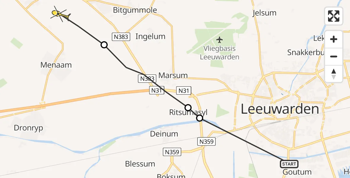 Routekaart van de vlucht: Ambulanceheli naar Berltsum, Ferbiningspaad