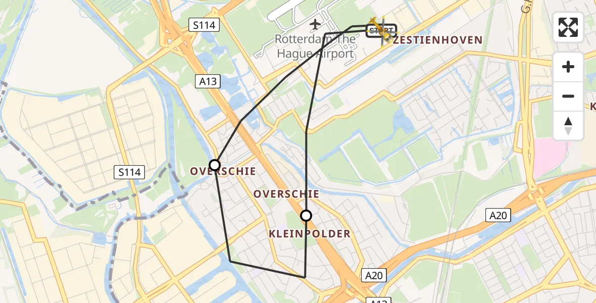 Vluchtroute Traumahelikopter Rotterdam The Hague Airport - Rotterdam The Hague Airport, 03 maart 2024, 10:52