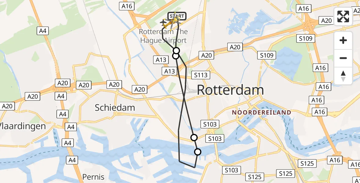 Vluchtroute Traumahelikopter Rotterdam The Hague Airport - Rotterdam The Hague Airport, 03 maart 2024, 11:08