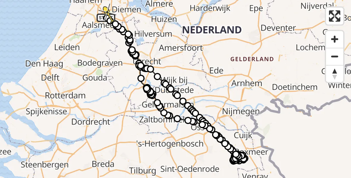 Routekaart van de vlucht: Politieheli naar Amstelveen, Oosteinderweg