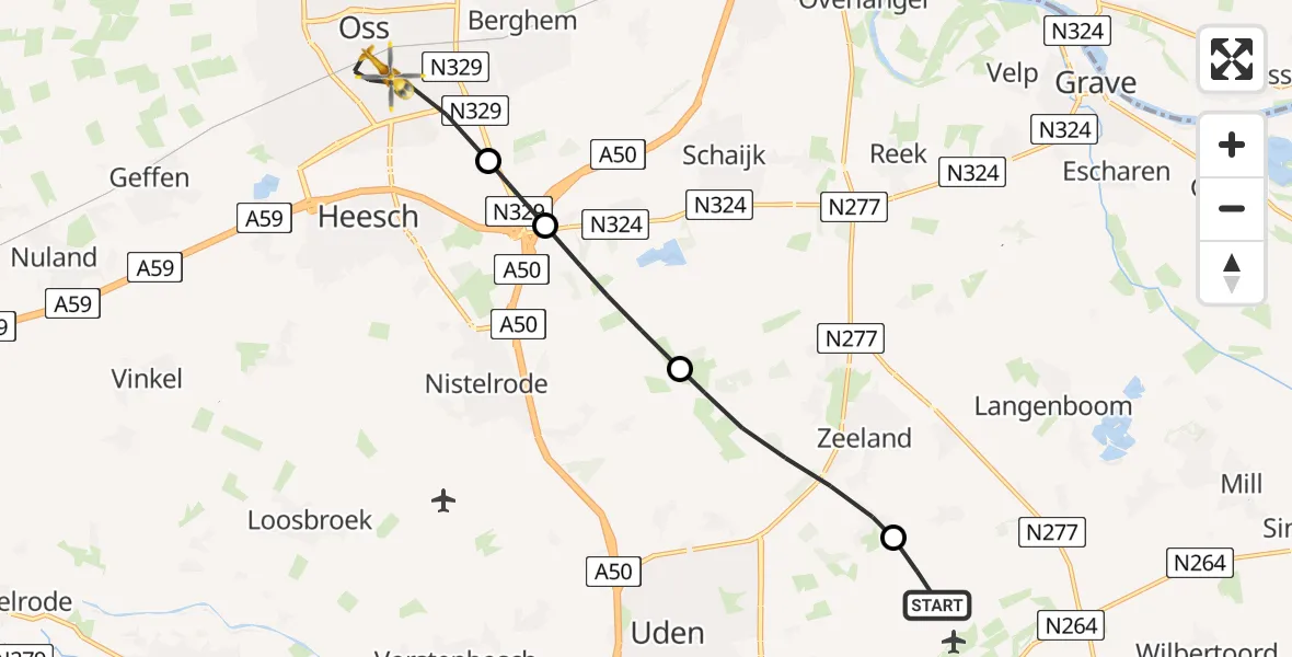 Routekaart van de vlucht: Lifeliner 3 naar Oss, Achter-Oventje