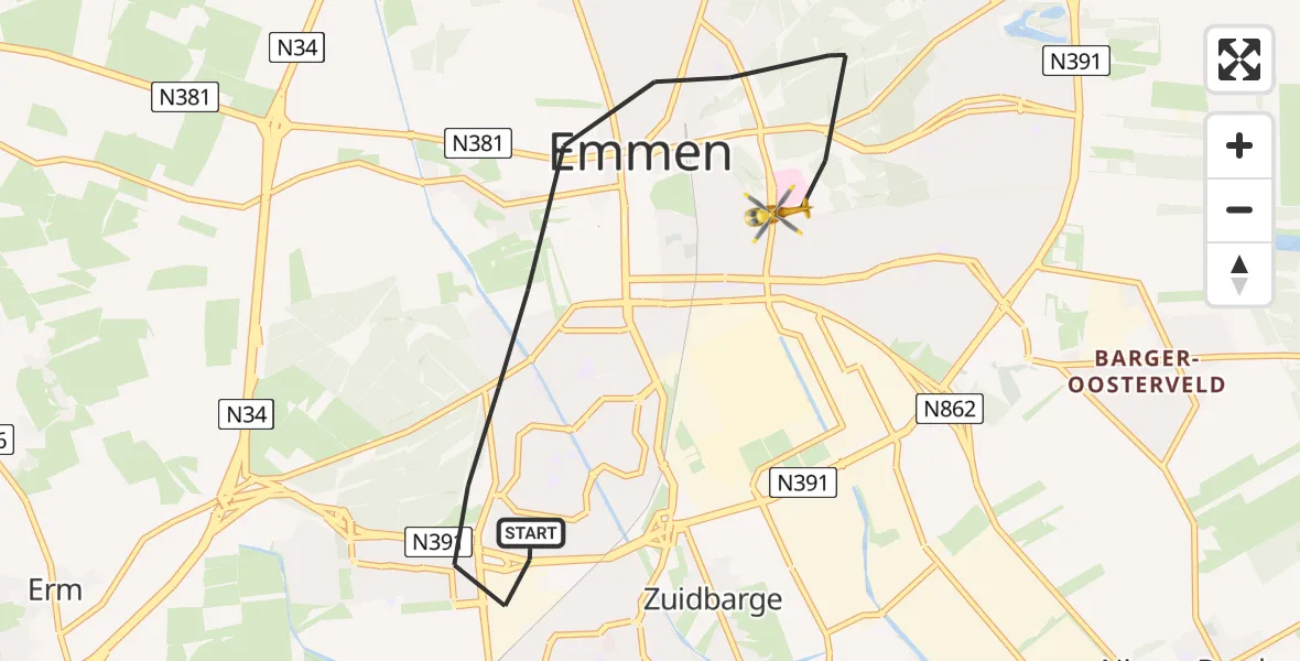 Vluchtroute Traumahelikopter Emmen - Emmen, 03 maart 2024, 11:24