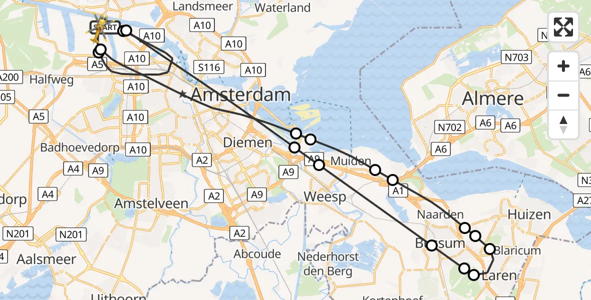 Routekaart van de vlucht: Lifeliner 1 naar Amsterdam Heliport, Octaanweg