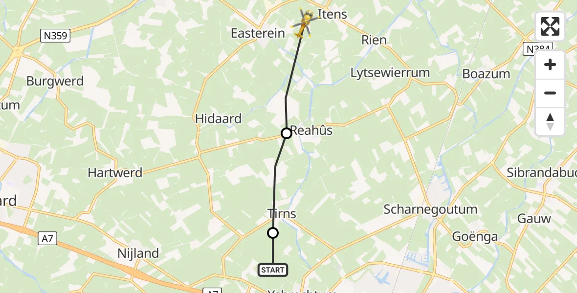 Vluchtroute Ambulancehelikopter Tjalhuizum - Easterein, 03 maart 2024, 11:41