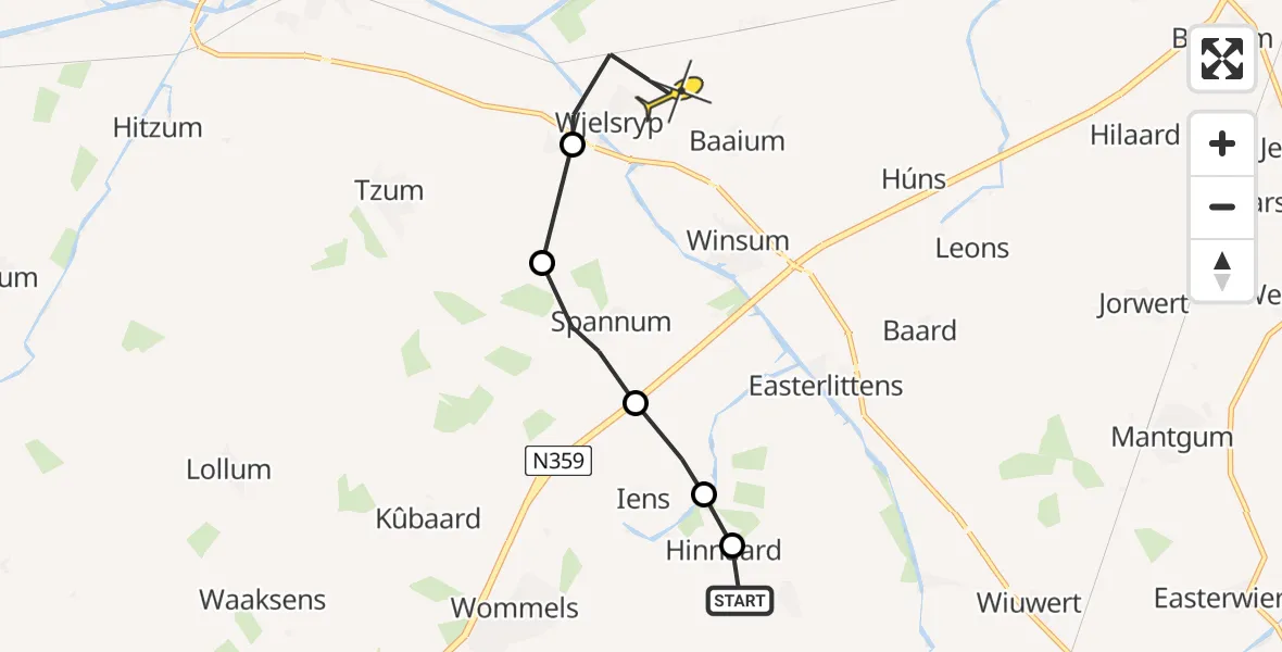 Routekaart van de vlucht: Ambulancehelikopter naar Wjelsryp, Sassingawei