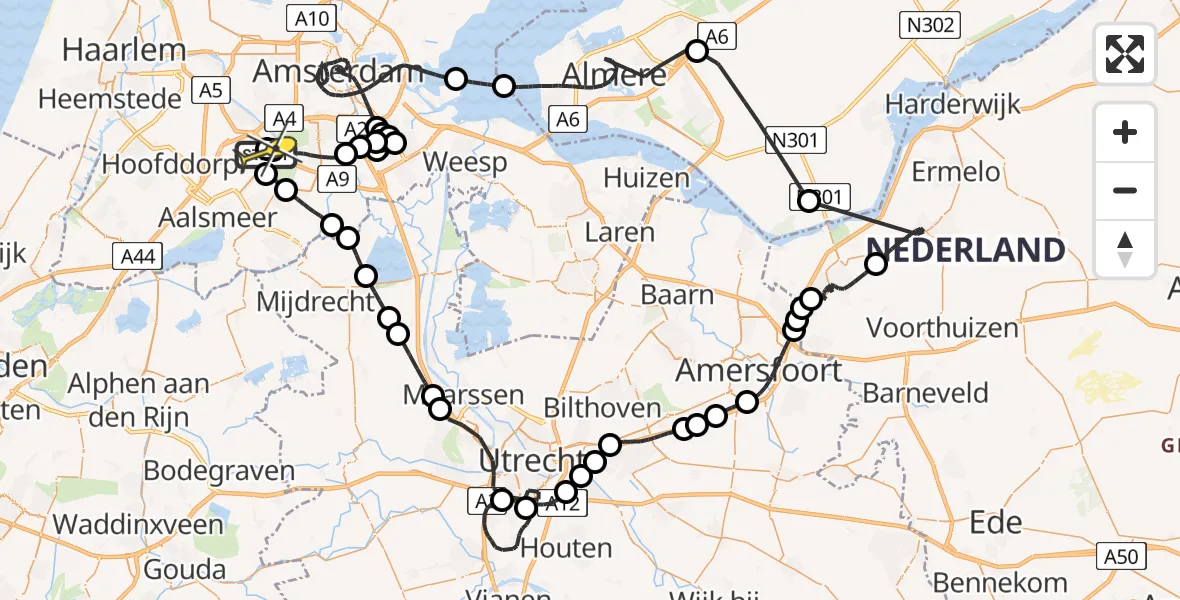 Routekaart van de vlucht: Politiehelikopter naar Schiphol, Westerkimweg