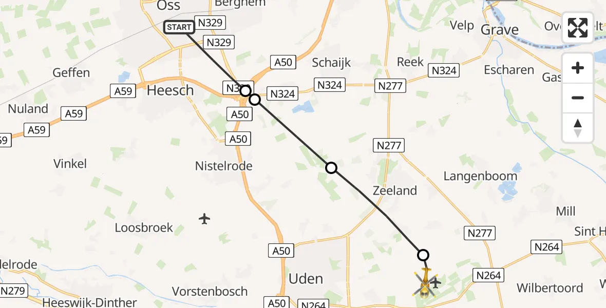 Vluchtroute Traumahelikopter Oss - Vliegbasis Volkel, 03 maart 2024, 11:50
