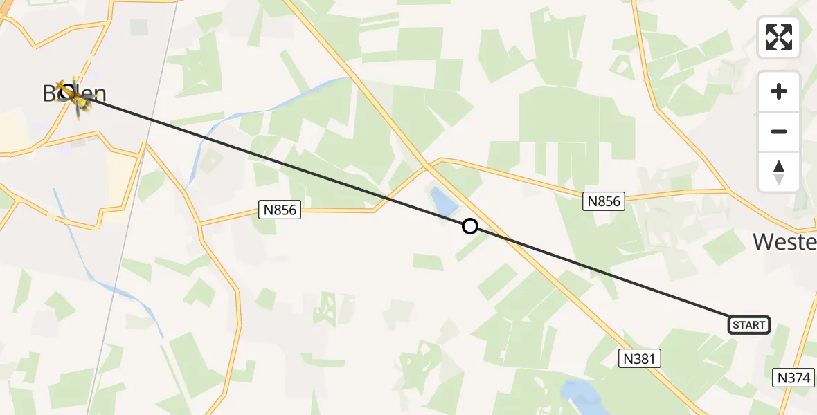 Vluchtroute Traumahelikopter Westerbork - Beilen, 03 maart 2024, 11:57