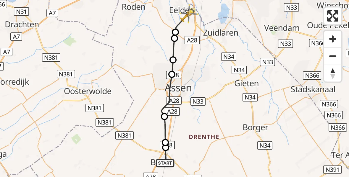 Routekaart van de vlucht: Lifeliner 4 naar Groningen Airport Eelde, Fiolenkamp