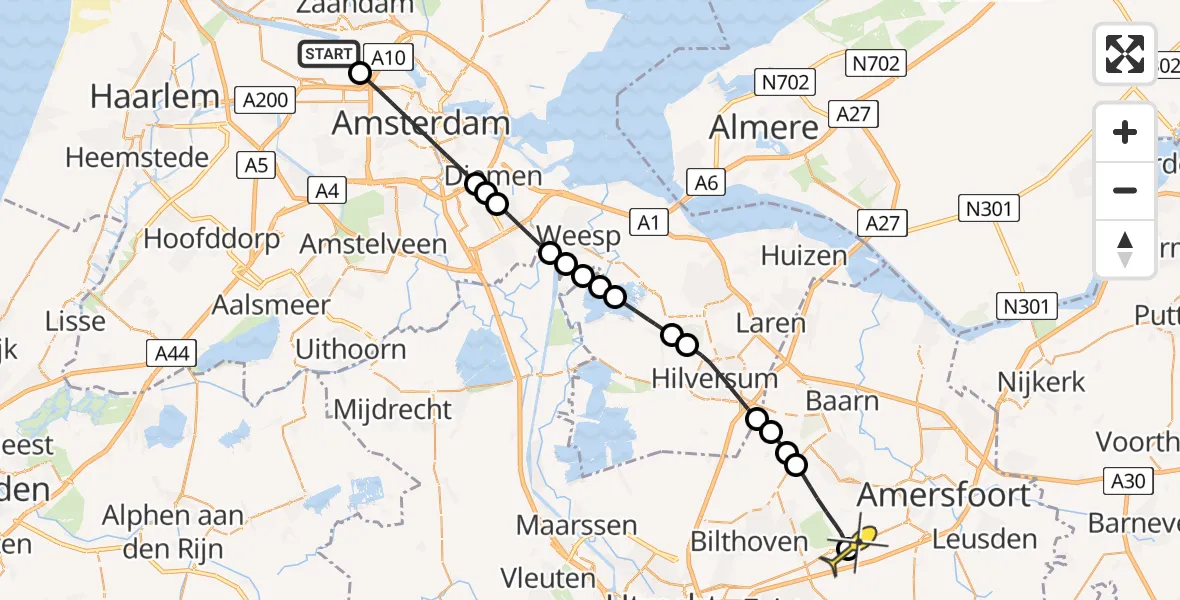 Routekaart van de vlucht: Lifeliner 1 naar Soesterberg, Kajuitpad
