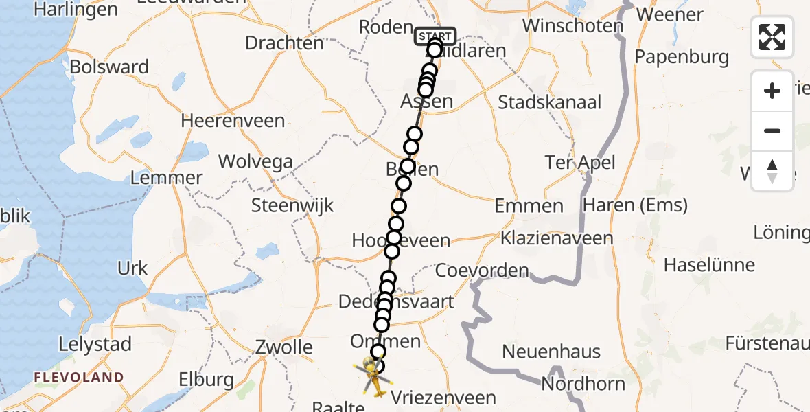 Vluchtroute Traumahelikopter Groningen Airport Eelde - Lemele, 03 maart 2024, 12:47