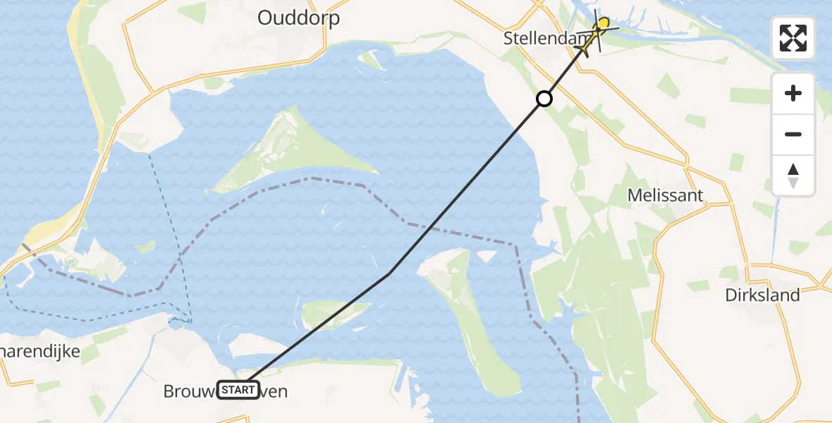 Routekaart van de vlucht: Lifeliner 2 naar Stellendam, Zomerkade
