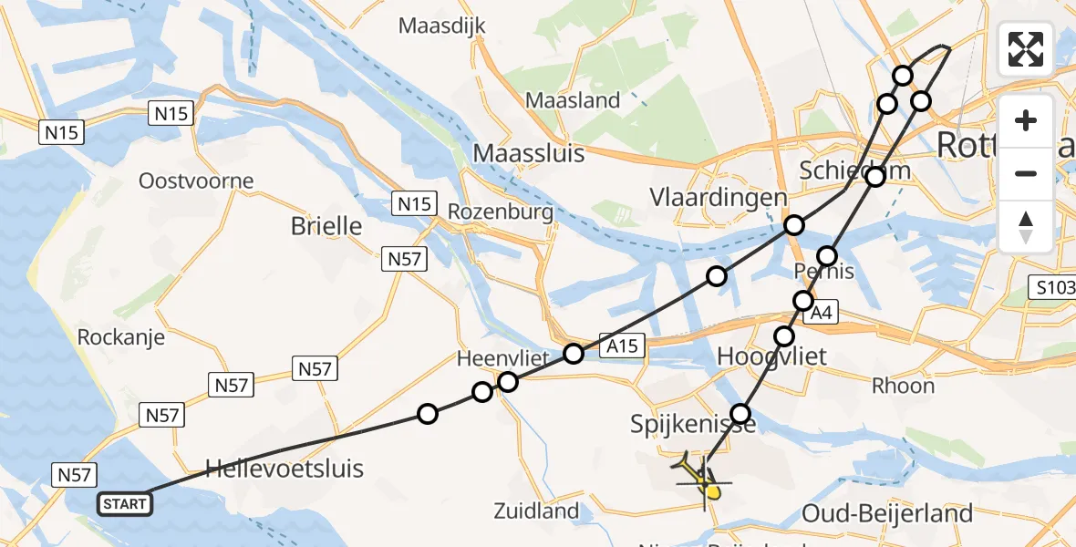 Routekaart van de vlucht: Lifeliner 2 naar Spijkenisse, Schenkeldijk