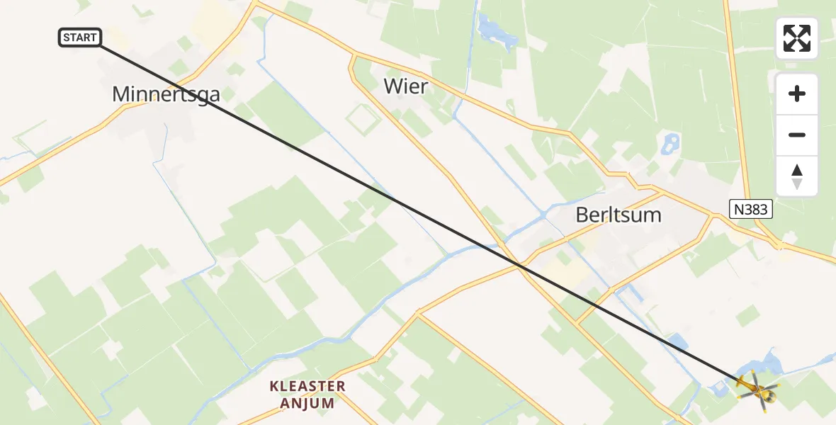 Vluchtroute Ambulancehelikopter Minnertsga - Berltsum, 03 maart 2024, 13:21