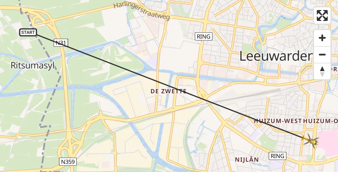 Vluchtroute Ambulancehelikopter Marsum - Leeuwarden, 03 maart 2024, 13:24
