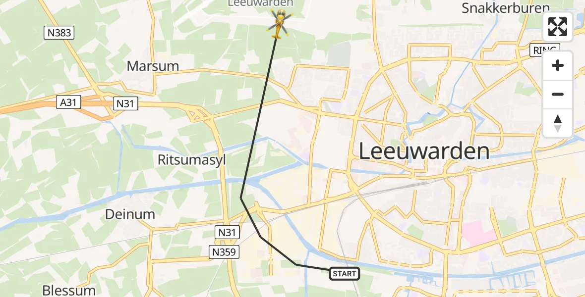 Vluchtroute Ambulancehelikopter Leeuwarden - Vliegbasis Leeuwarden, 03 maart 2024, 13:52