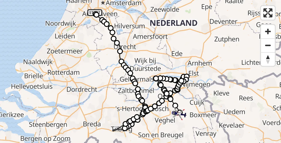 Vluchtroute Politiehelikopter Schiphol - Vliegbasis Volkel, 03 maart 2024, 14:31