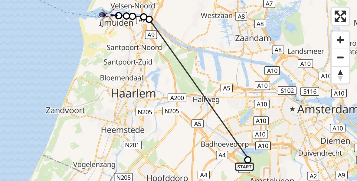 Vluchtroute Politiehelikopter Badhoevedorp - IJmuiden Heliport, 03 maart 2024, 14:59