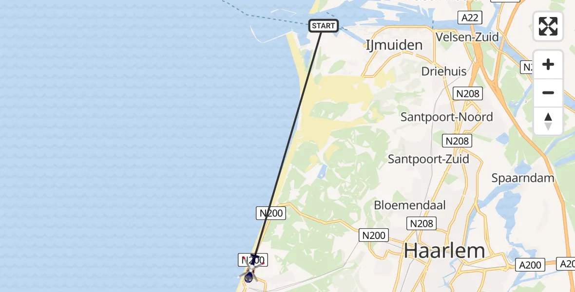 Vluchtroute Politiehelikopter IJmuiden - Zandvoort, 03 maart 2024, 15:09