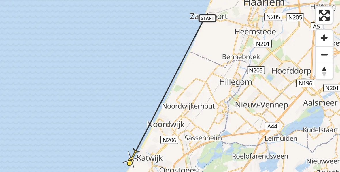 Routekaart van de vlucht: Politiehelikopter naar Katwijk, Boulevard Zeezijde
