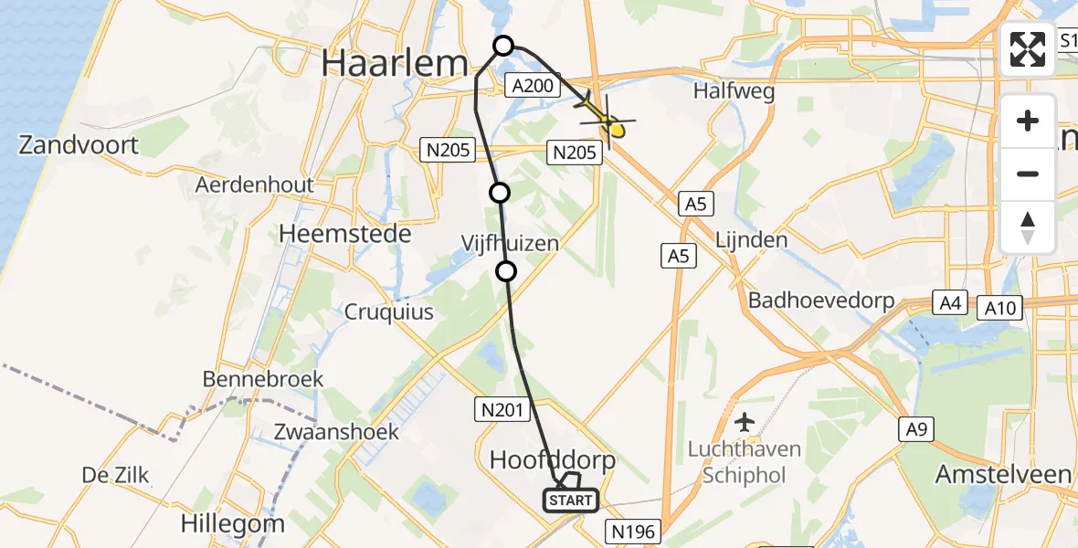 Routekaart van de vlucht: Politieheli naar Zwanenburg, Piratenweg