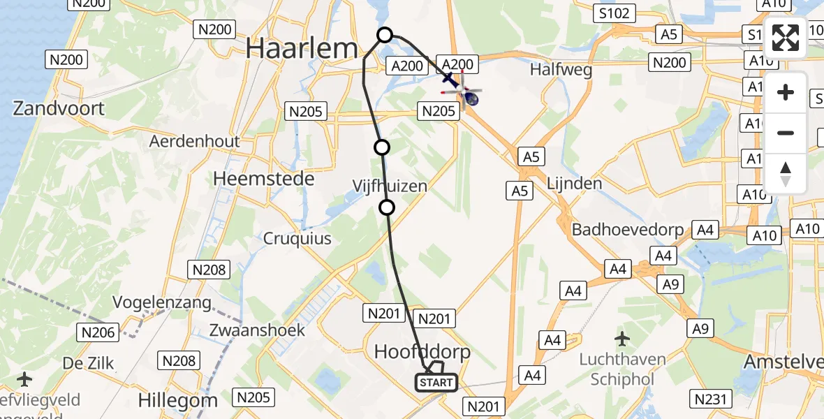 Vluchtroute Politiehelikopter Hoofddorp - Zwanenburg, 03 maart 2024, 15:46