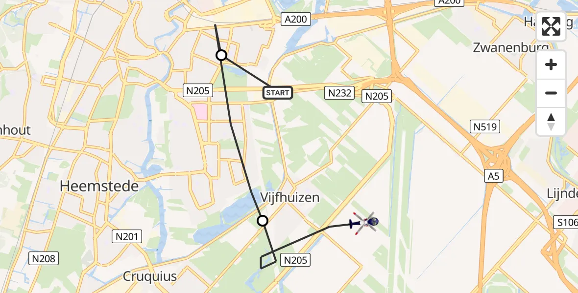 Vluchtroute Politiehelikopter Vijfhuizen - Vijfhuizen, 03 maart 2024, 15:55