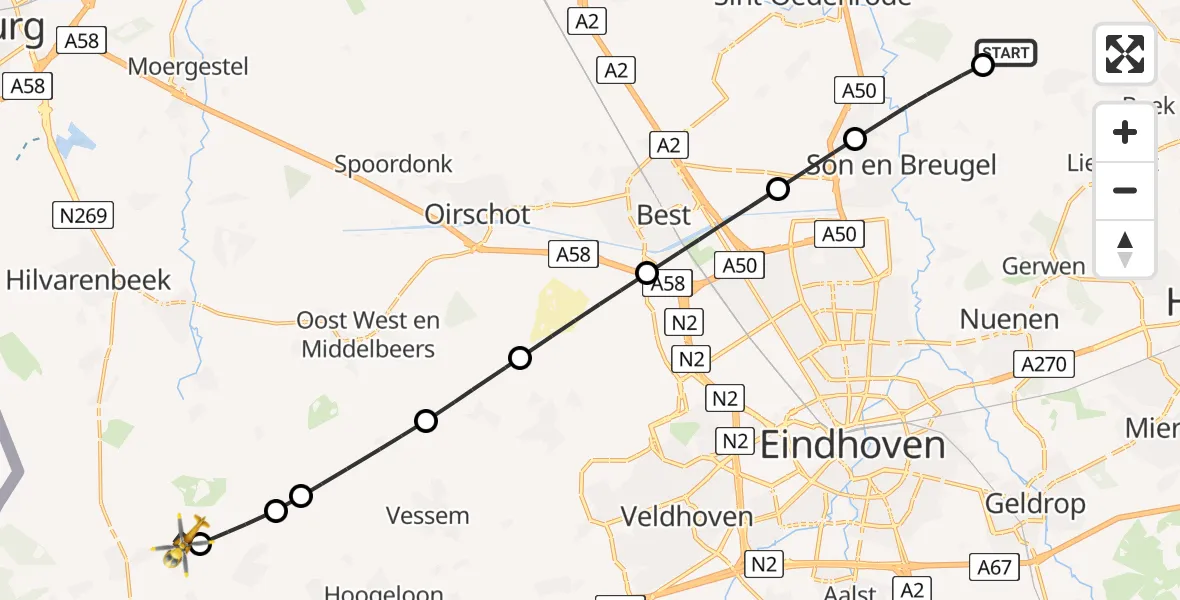 Vluchtroute Traumahelikopter Mariahout - Lage Mierde, 03 maart 2024, 16:09