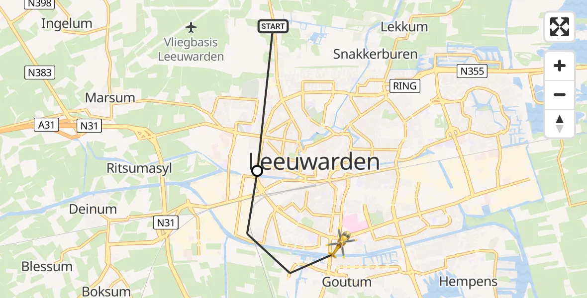 Vluchtroute Ambulancehelikopter Vliegbasis Leeuwarden - Leeuwarden, 03 maart 2024, 16:29