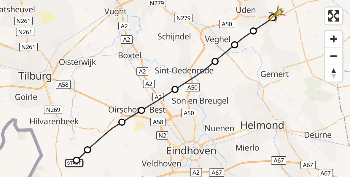 Vluchtroute Traumahelikopter Lage Mierde - Vliegbasis Volkel, 03 maart 2024, 16:37